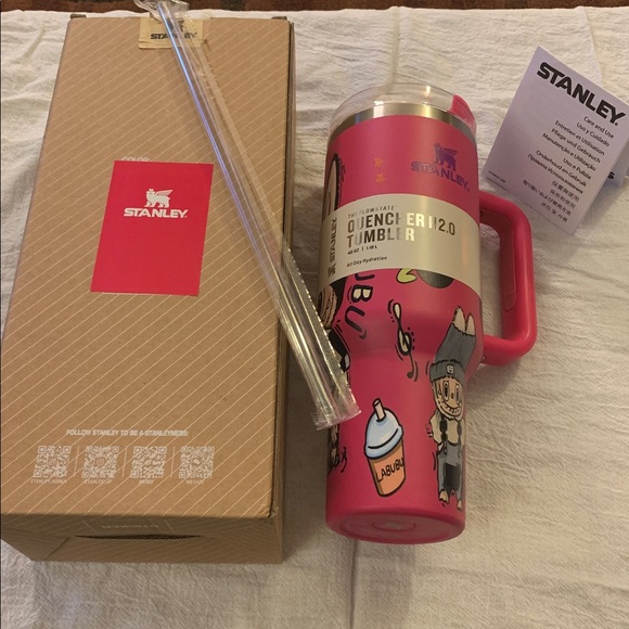 Labubu Stanley Pink Tumbler 40 Oz NEW All Day hydration Clear top reusable Straw - Picture 5 of 8